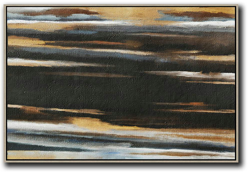 Extra Large Acrylic Painting On Canvas,Horizontal Palette Knife Contemporary Art,Acrylic Minimailist Painting,Black,Brown,White,Yellow.etc